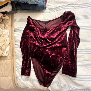 Burgundy crushed velvet bodysuit